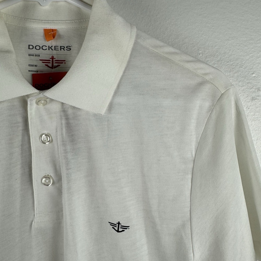 NWT DOCKERS Mens high performance knit polo shirt‎ WHITE - S